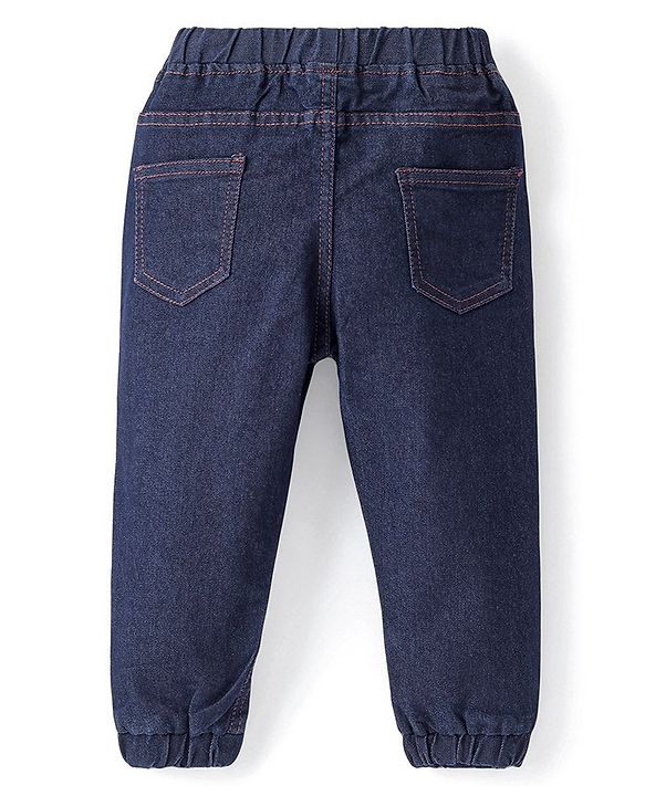 Babyhug Denim Washed Full Length  Jogger With Stretch - Dark Blue