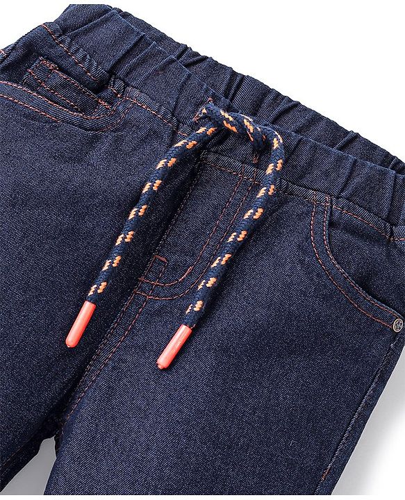 Babyhug Denim Washed Full Length  Jogger With Stretch - Dark Blue