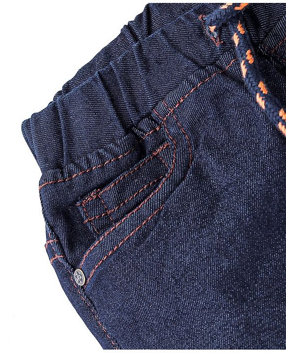 Babyhug Denim Washed Full Length  Jogger With Stretch - Dark Blue