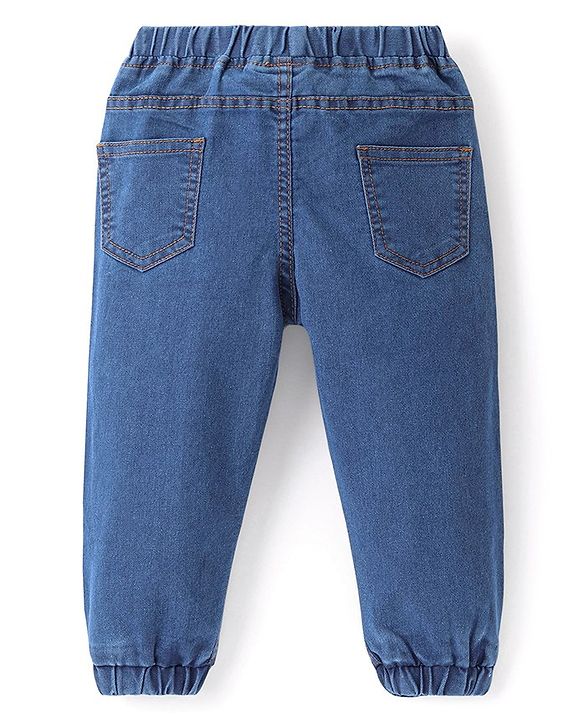 Babyhug Denim Washed Full Length  Jogger With Stretch - Medium Blue