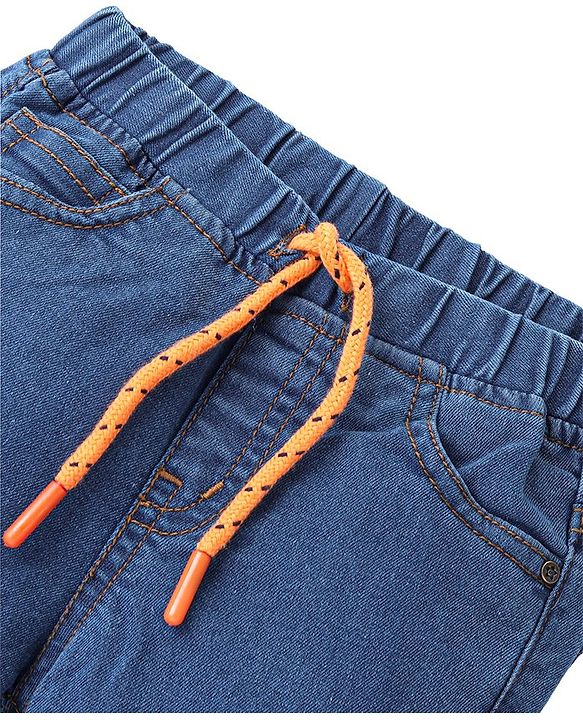 Babyhug Denim Washed Full Length  Jogger With Stretch - Medium Blue
