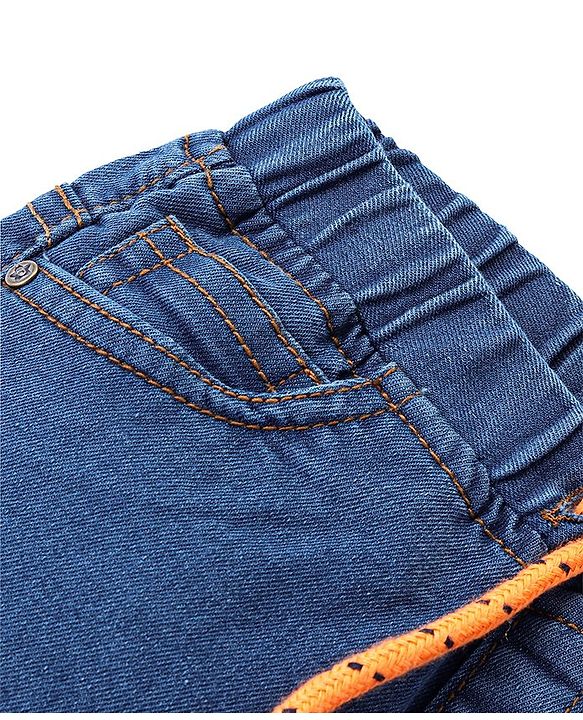 Babyhug Denim Washed Full Length  Jogger With Stretch - Medium Blue