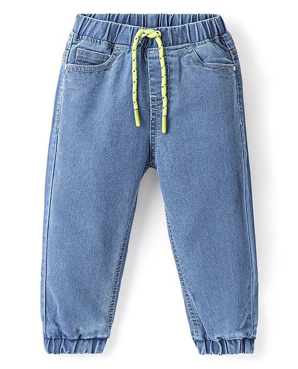 Babyhug Denim Washed Full Length  Jogger With Stretch - Light Blue