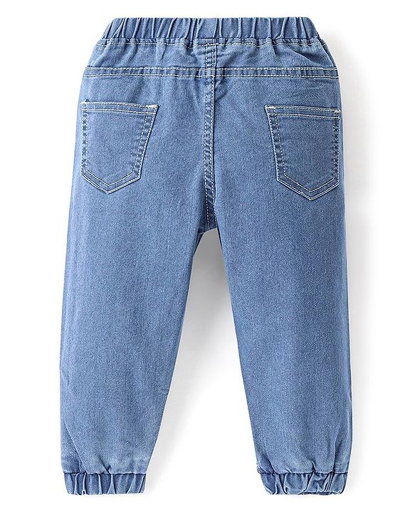 Babyhug Denim Washed Full Length  Jogger With Stretch - Light Blue