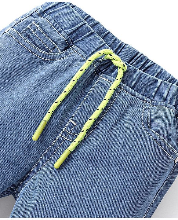 Babyhug Denim Washed Full Length  Jogger With Stretch - Light Blue
