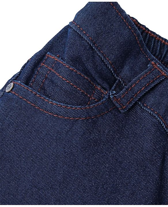 Babyhug Denim Washed Full Length  With Stretch Jeans Solid Colour  With Mock Fly  - Dark Blue