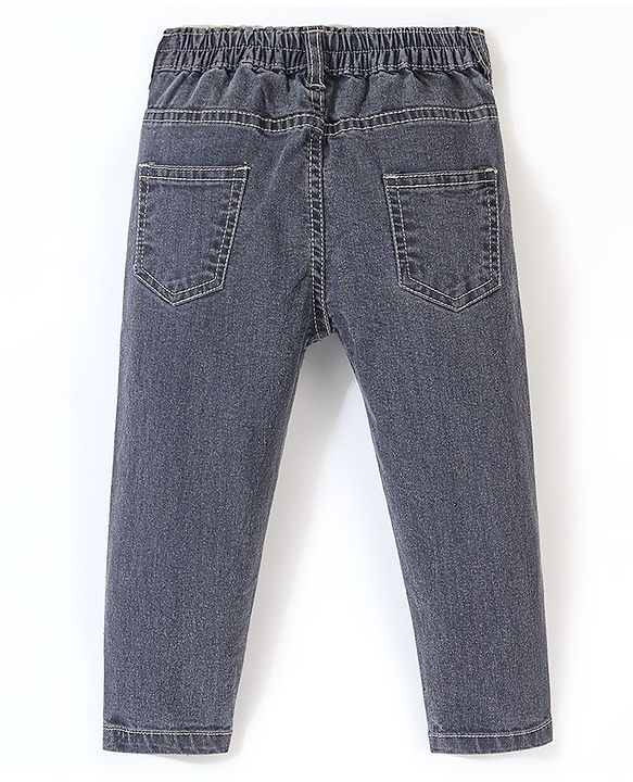 Babyhug Cotton Spandex Full Length Jeans With Stretch Solid Color   Fly With Zipper -  Charcoal Grey