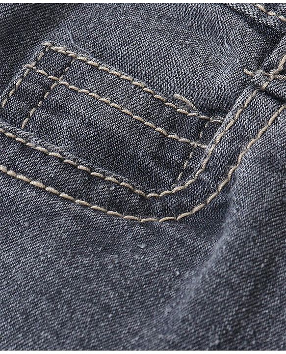 Babyhug Cotton Spandex Full Length Jeans With Stretch Solid Color   Fly With Zipper -  Charcoal Grey