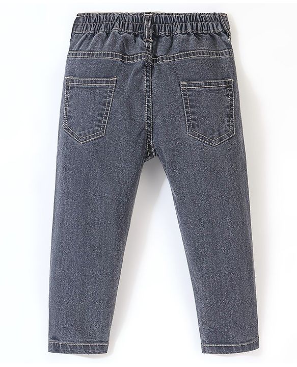 Babyhug Cotton Spandex Full Length Jeans With Stretch Solid Color   Fly With Zipper -  Charcoal Grey