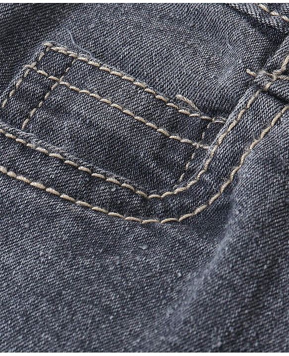 Babyhug Cotton Spandex Full Length Jeans With Stretch Solid Color   Fly With Zipper -  Charcoal Grey