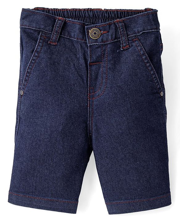 Babyhug Cotton Above Knee Length Bermuda With Stretch Solid Colour - Dark Blue