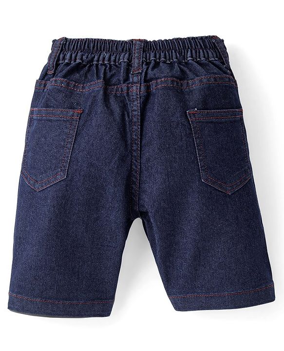 Babyhug Cotton Above Knee Length Bermuda With Stretch Solid Colour - Dark Blue