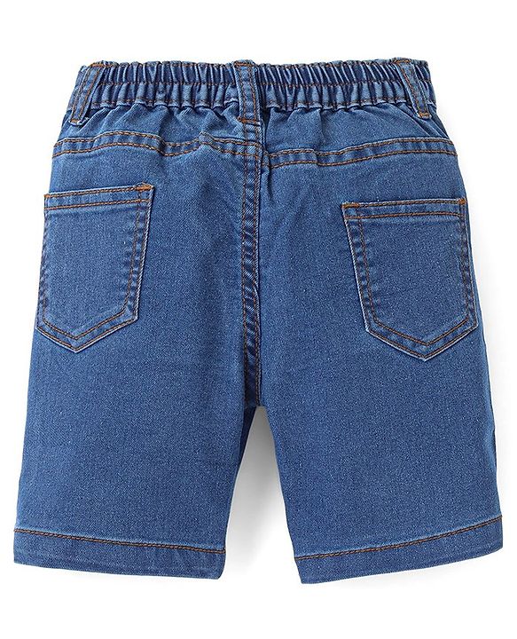 Babyhug Cotton Above Knee Length Bermuda With Stretch Solid Colour - Dark Blue