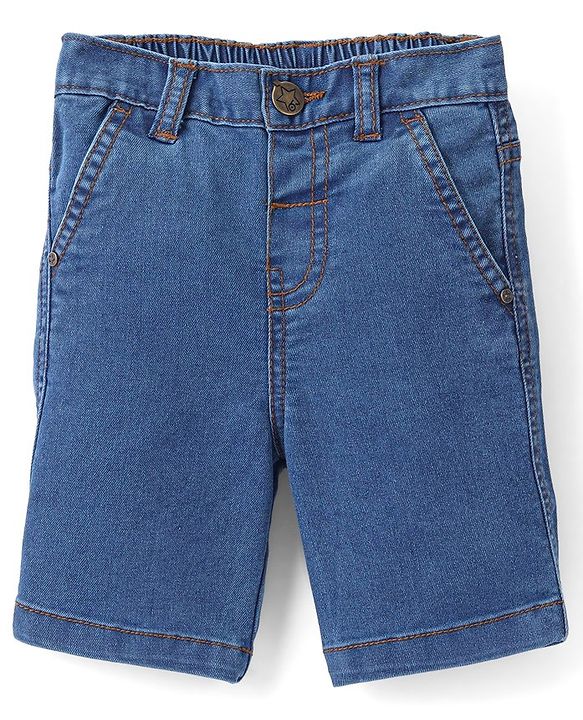Babyhug Cotton Above Knee Length Bermuda With Stretch Solid Colour - Dark Blue