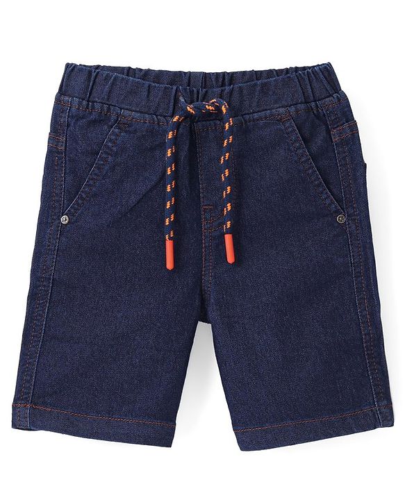 Babyhug Cotton Denim Above Knee Length Bermuda With Stretch Solid Colour - Dark Blue