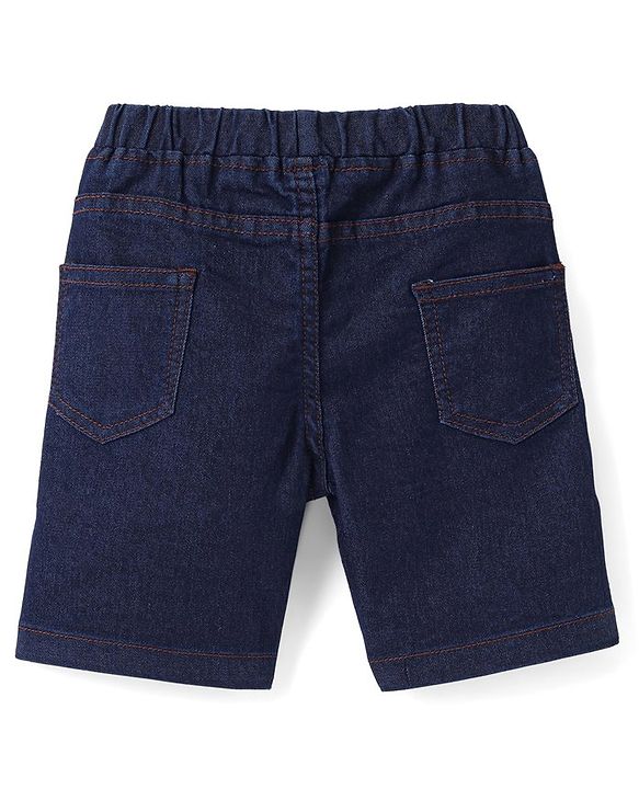 Babyhug Cotton Denim Above Knee Length Bermuda With Stretch Solid Colour - Dark Blue