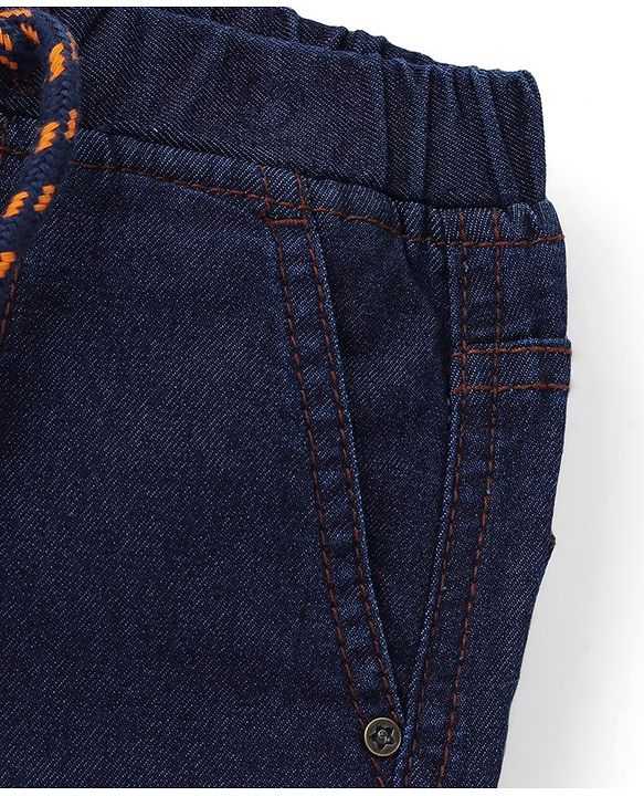 Babyhug Cotton Denim Above Knee Length Bermuda With Stretch Solid Colour - Dark Blue