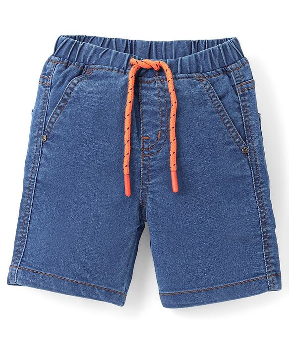 Babyhug Cotton Denim Above Knee Length Bermuda With Stretch Solid Colour - Dark Blue