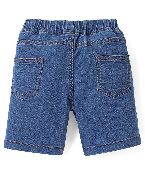 Babyhug Cotton Denim Above Knee Length Bermuda With Stretch Solid Colour - Dark Blue
