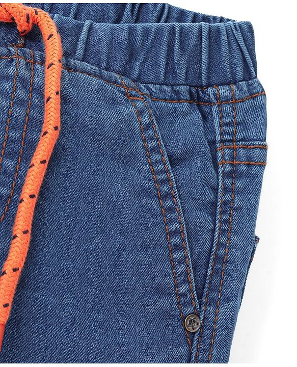 Babyhug Cotton Denim Above Knee Length Bermuda With Stretch Solid Colour - Blue