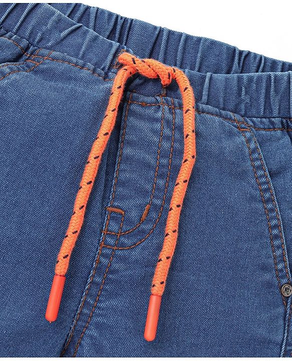 Babyhug Cotton Denim Above Knee Length Bermuda With Stretch Solid Colour - Dark Blue