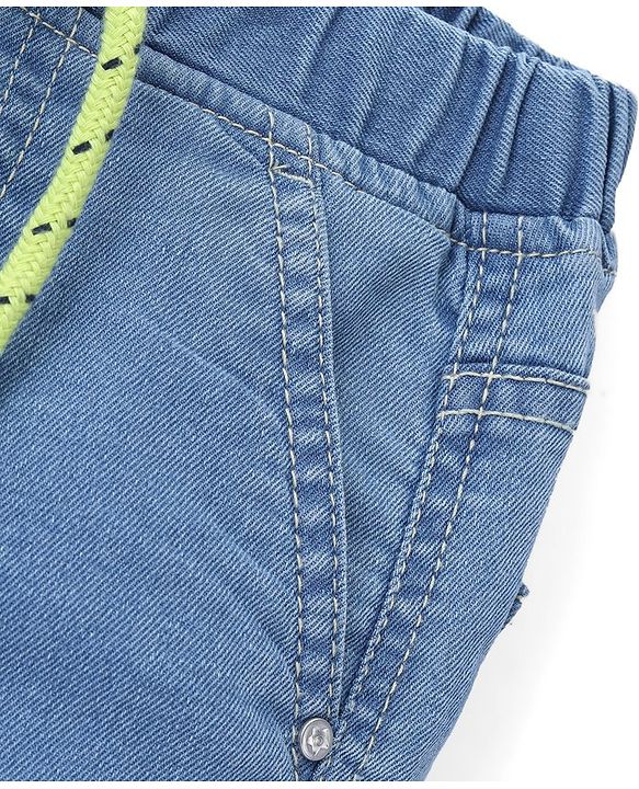 Babyhug Cotton Denim Above Knee Length Bermuda With Stretch Solid Colour - Dark Blue
