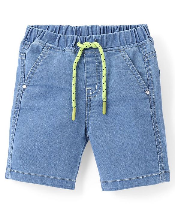 Babyhug Cotton Denim Above Knee Length Bermuda With Stretch Solid Colour - Dark Blue