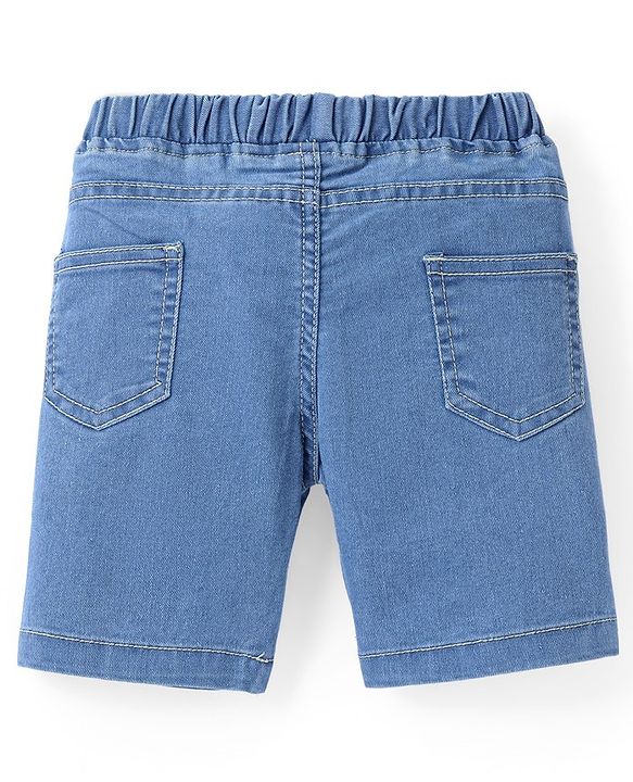 Babyhug Cotton Denim Above Knee Length Bermuda With Stretch Solid Colour - Dark Blue
