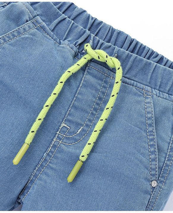 Babyhug Cotton Denim Above Knee Length Bermuda With Stretch Solid Colour - Dark Blue