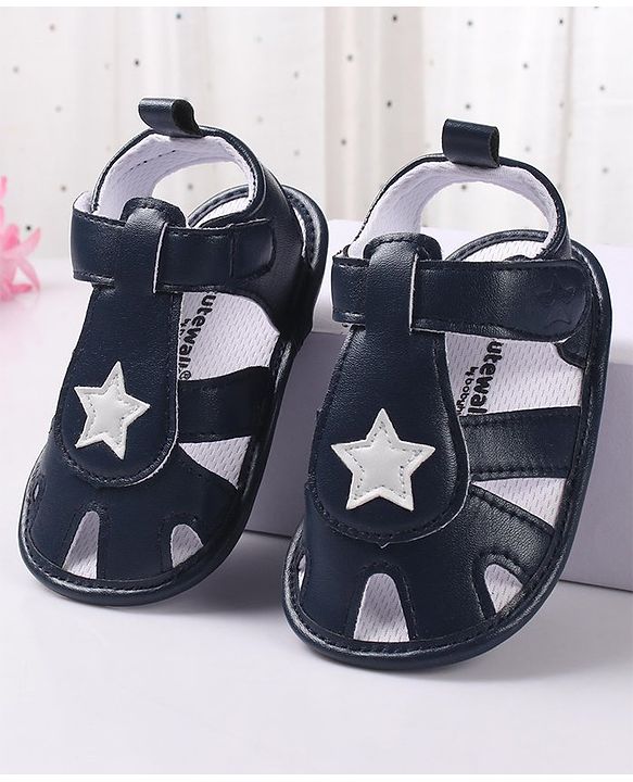 Cute Walk by Babyhug Booties with Velcro Closure Star Design - Navy Blue