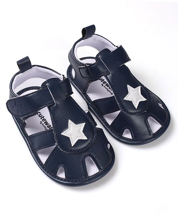 Cute Walk by Babyhug Booties with Velcro Closure Star Design - Navy Blue
