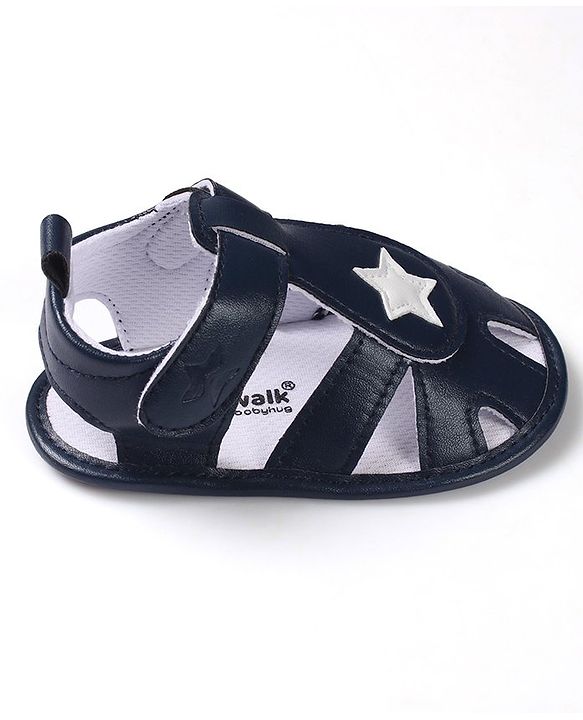 Cute Walk by Babyhug Booties with Velcro Closure Star Design - Navy Blue