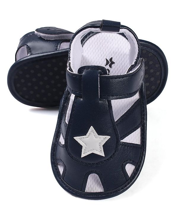 Cute Walk by Babyhug Booties with Velcro Closure Star Design - Navy Blue