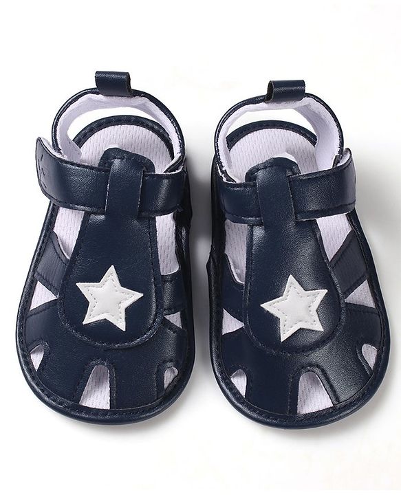 Cute Walk by Babyhug Booties with Velcro Closure Star Design - Navy Blue