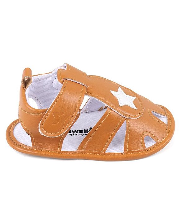 Cute Walk by Babyhug Booties with Velcro Closure Star Design - Light Brown