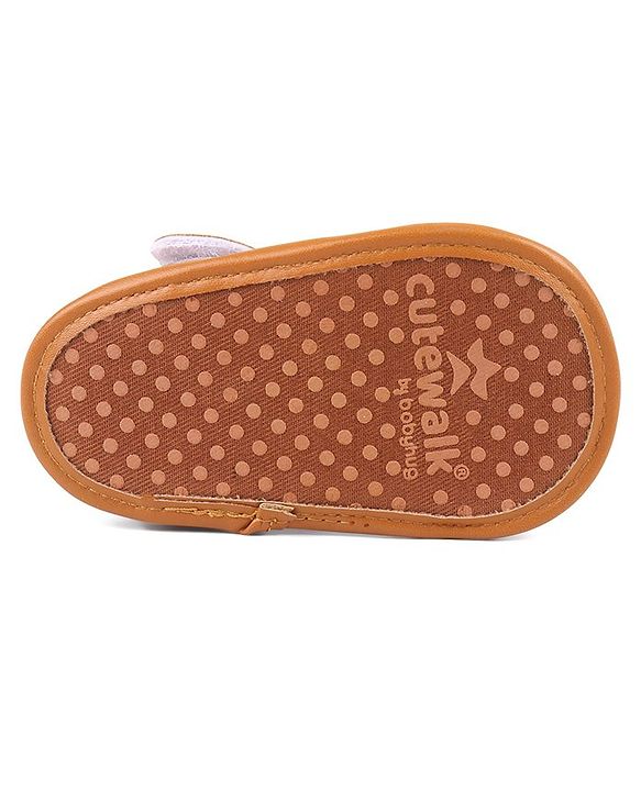 Cute Walk by Babyhug Booties with Velcro Closure Star Design - Light Brown