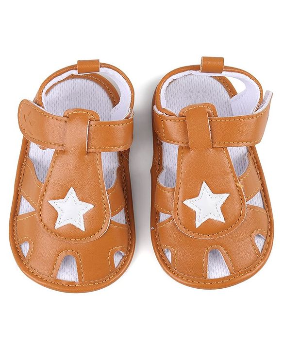 Cute Walk by Babyhug Booties with Velcro Closure Star Design - Light Brown