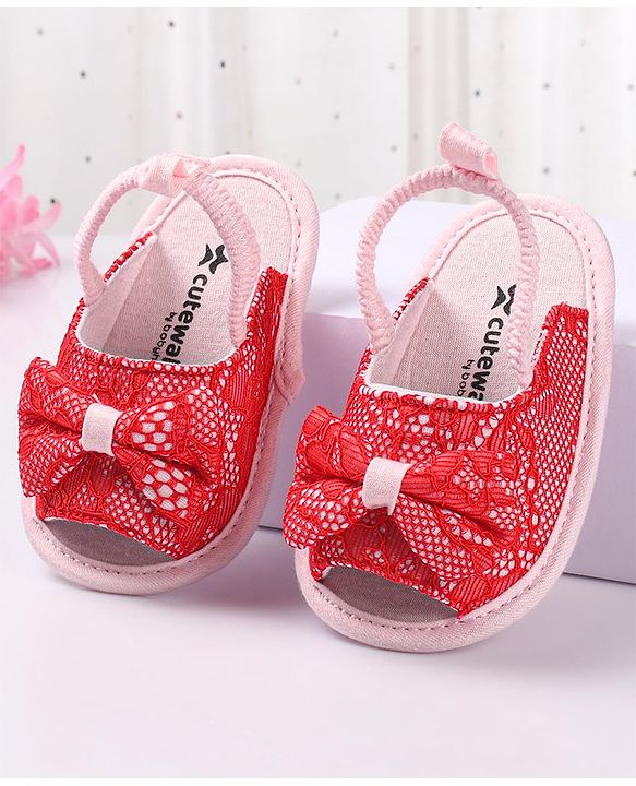 Cute Walk by Babyhug Slip On Booties with Bow - Red