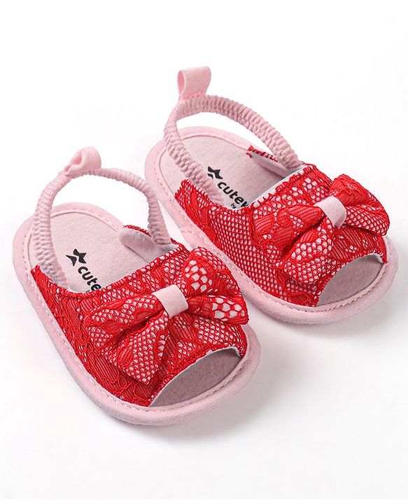 Cute Walk by Babyhug Slip On Booties with Bow - Red