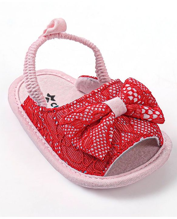 Cute Walk by Babyhug Slip On Booties with Bow - Red