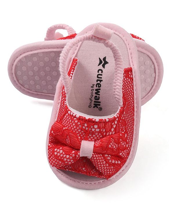 Cute Walk by Babyhug Slip On Booties with Bow - Red