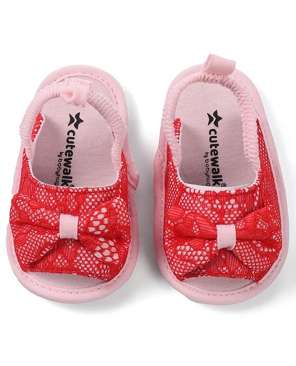 Cute Walk by Babyhug Slip On Booties with Bow - Red