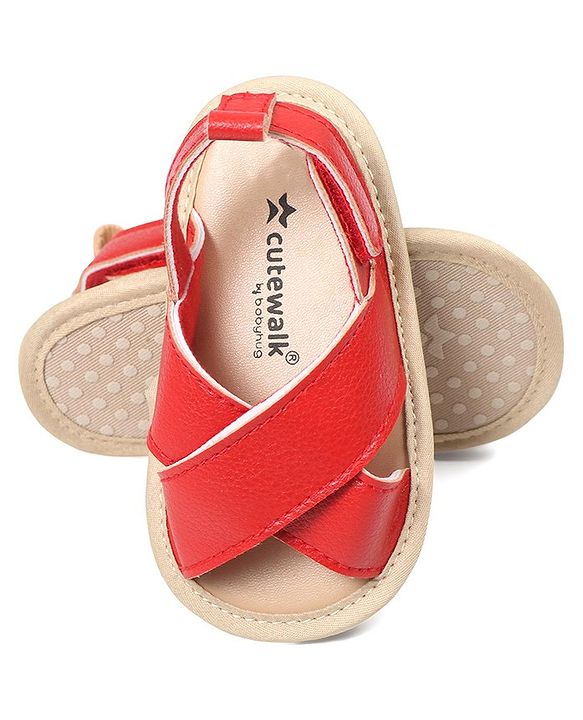 Cute Walk by Babyhug Solid Color Booties with Velcro Closure - Red