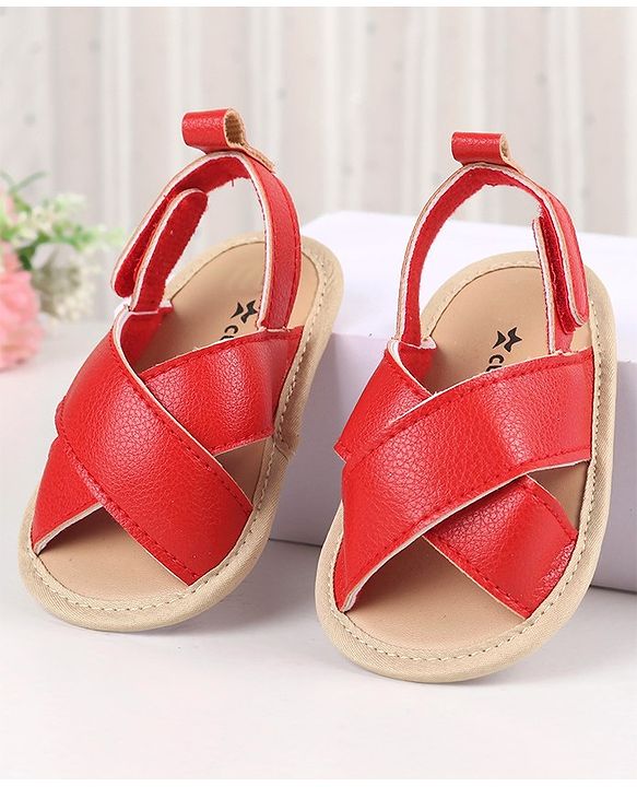 Cute Walk by Babyhug Solid Color Booties with Velcro Closure - Red