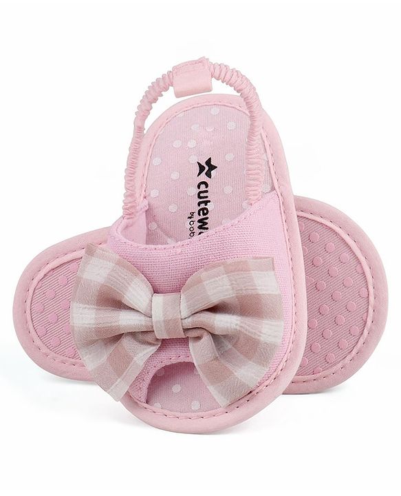 Cute Walk by Babyhug Slip On Booties Bow Applique  - Pink