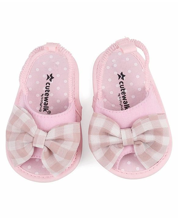 Cute Walk by Babyhug Slip On Booties Bow Applique  - Pink