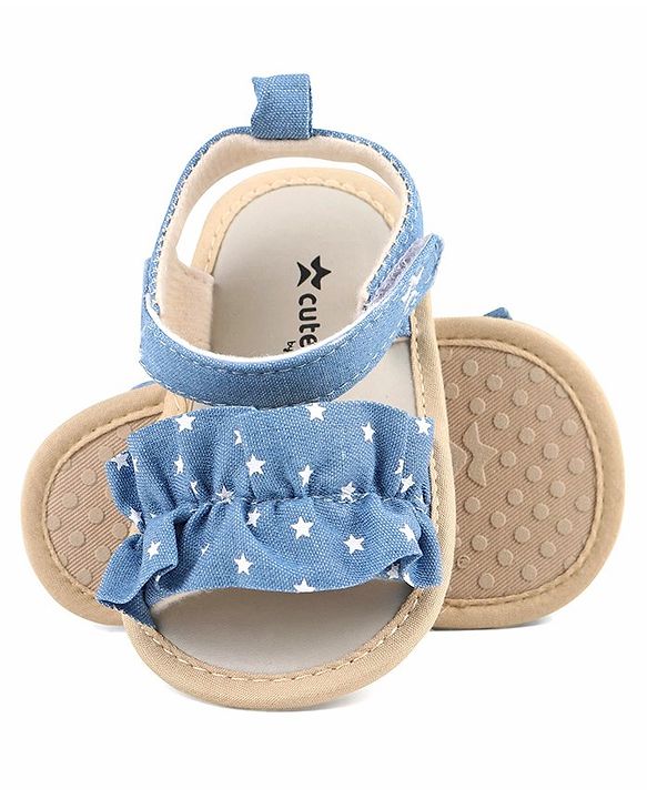 Cute Walk by Babyhug Booties with Velcro Closure & Stars Design - Blue