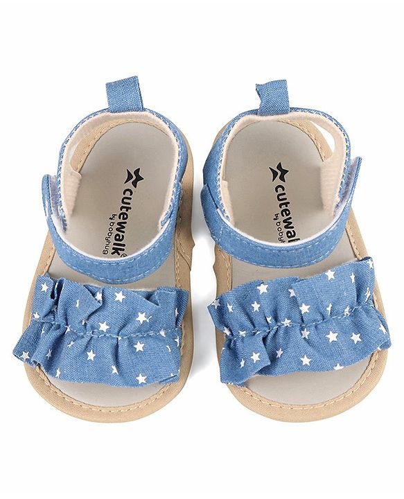 Cute Walk by Babyhug Booties with Velcro Closure & Stars Design - Blue