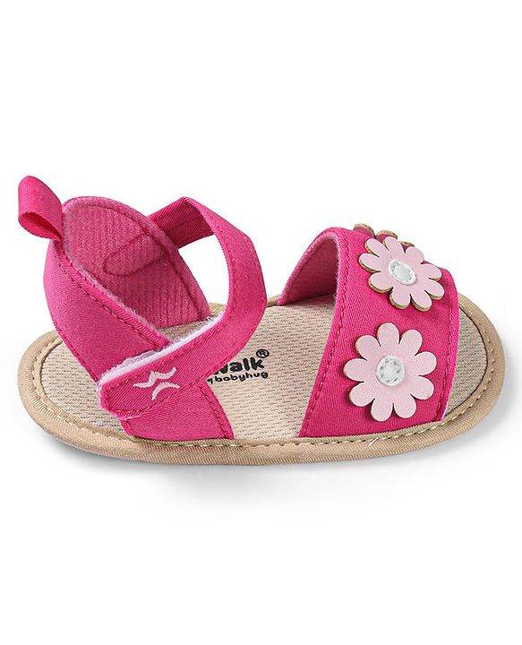 Cute Walk by Babyhug Booties with Floral Applique & Velcro Closure - Fushia