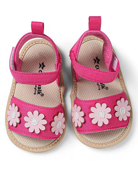 Cute Walk by Babyhug Booties with Floral Applique & Velcro Closure - Fushia